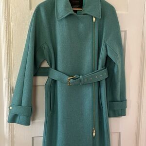 NWOT J. CREW Gorgeous Italian Melton Wool Belted Trench Coat in Tiffany Blue